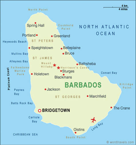 Map of Barbados Caribbean Sea