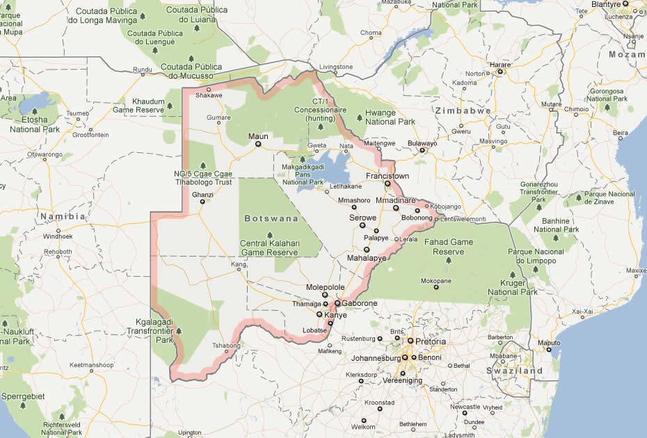 Ботсвана на карте. Столица Ботсваны на карте. Физическая карта Ботсваны. Национальные парки Ботсваны на карте.