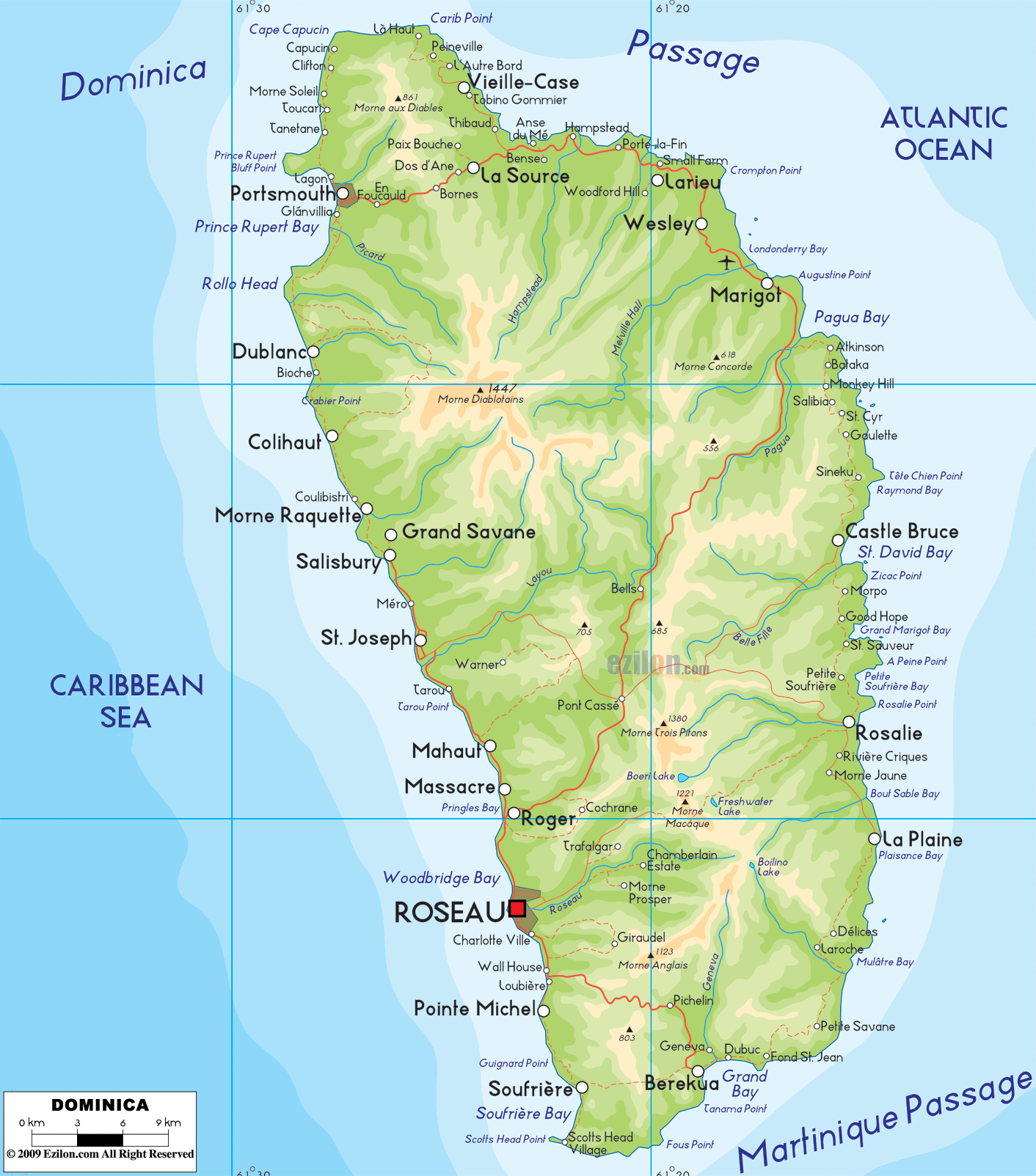 Physical Map of Dominica