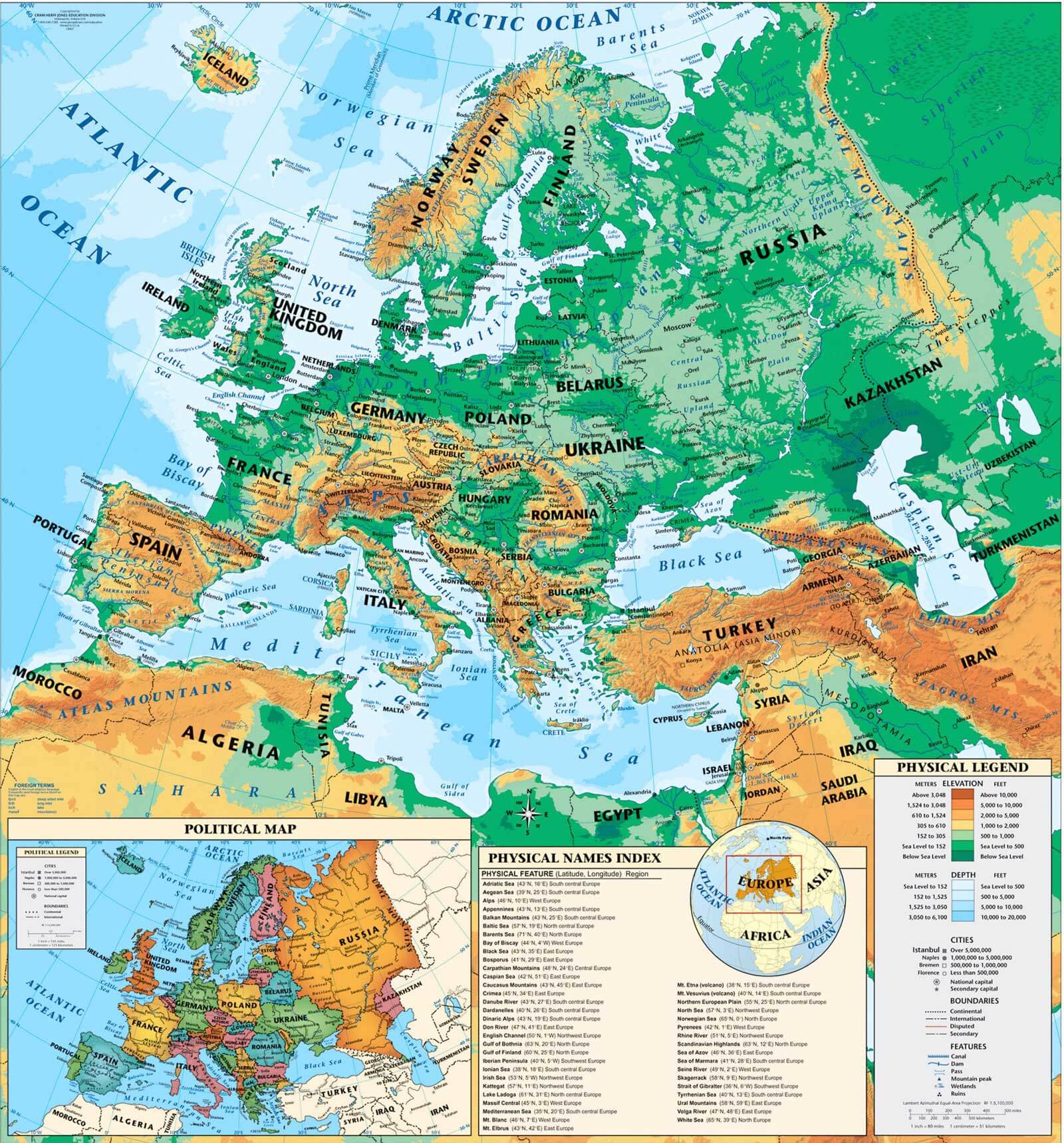 physical map of europe and north africa Europe Physical Map Countries physical map of europe and north africa