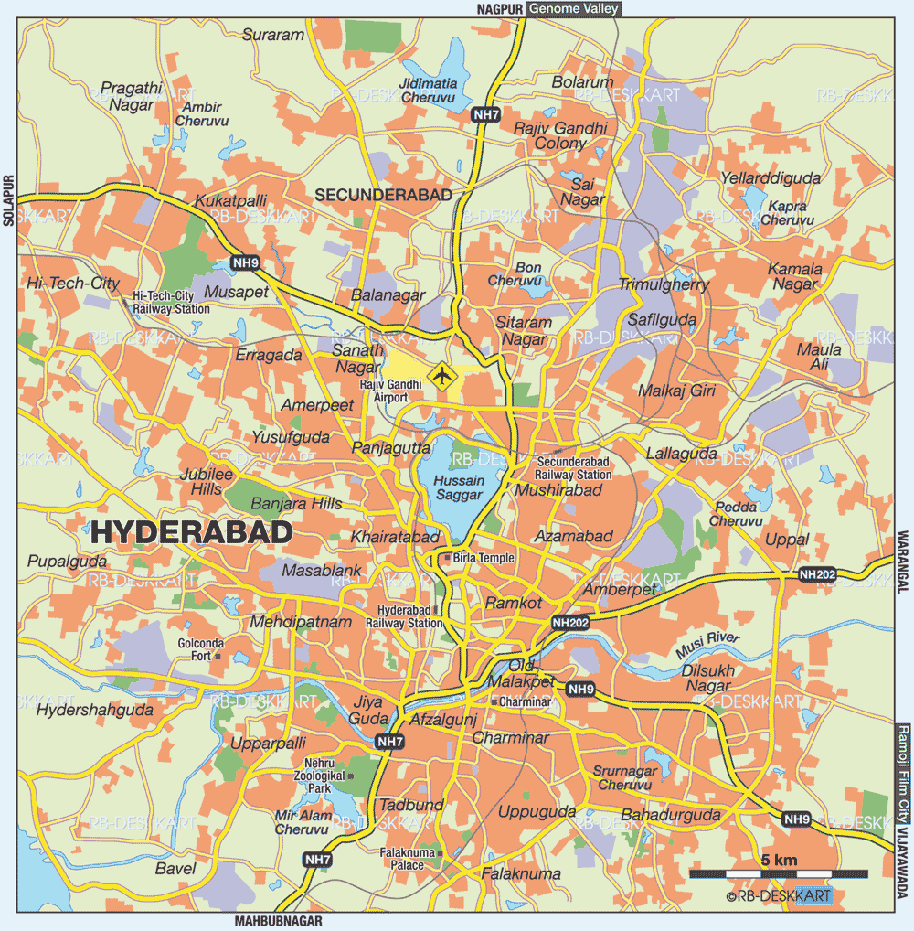 Hyderabad Secunderabad City Map Hyderabad Map