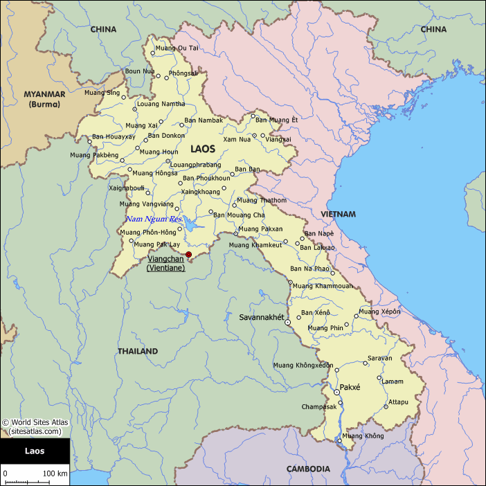 Карта лаоса на русском языке с городами подробная