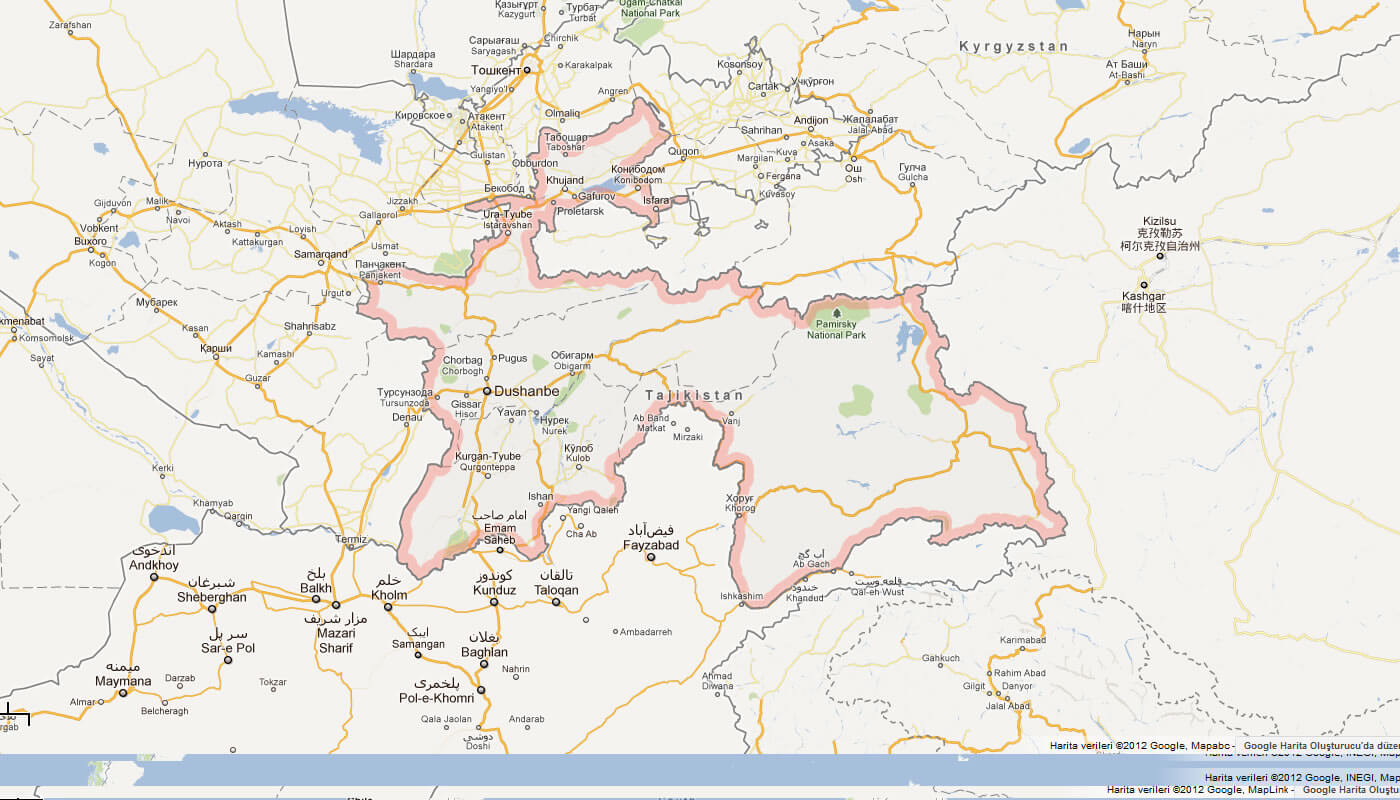 Карта таджикистана с городами на русском языке со спутника в реальном времени