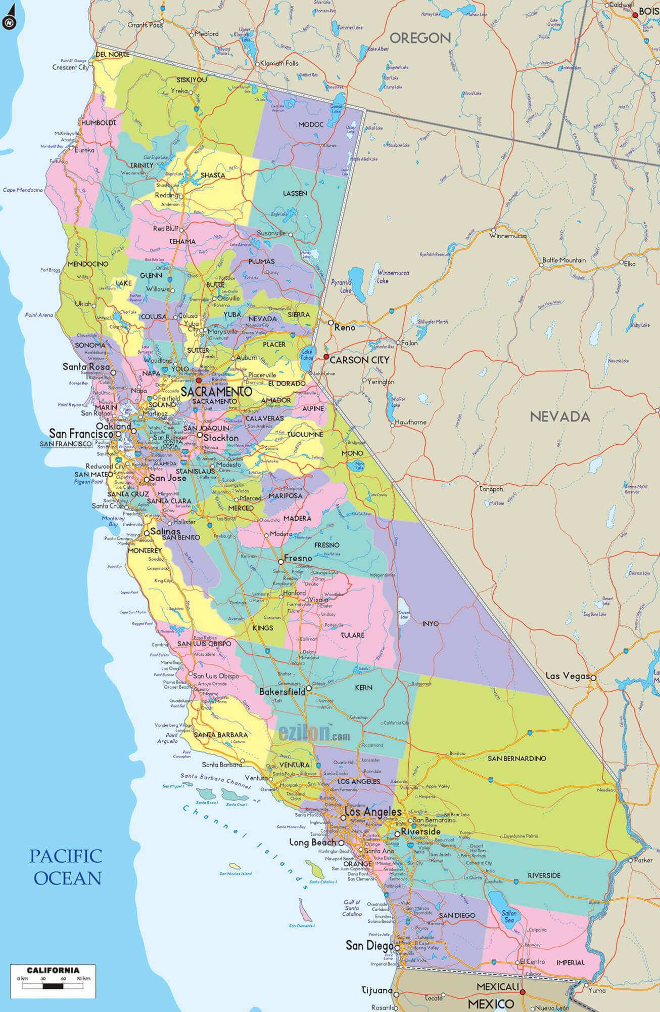 physical map of california