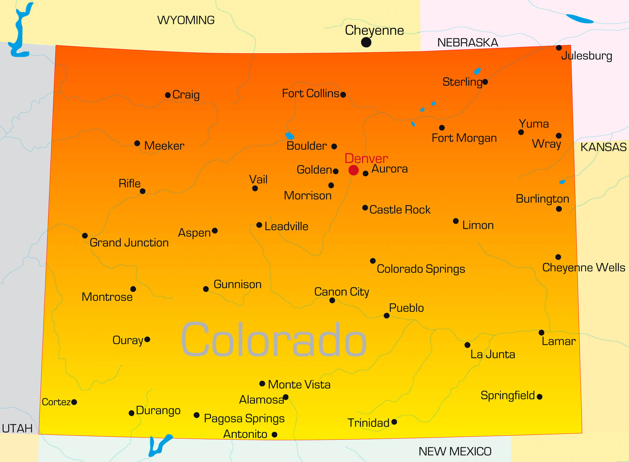Vector Color Map Of Colorado State Usa 