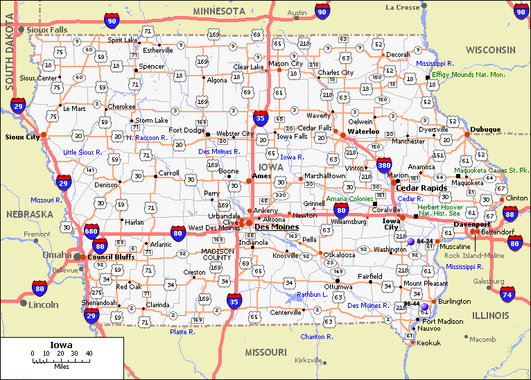 Iowa Counties Road Map Usa 1999