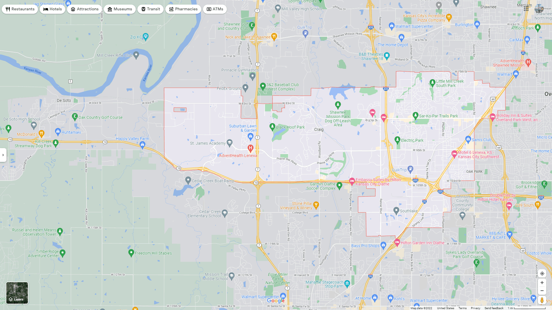 Lenexa, Kansas Map