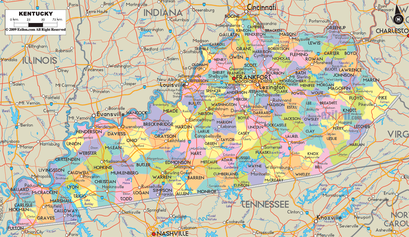 Kentucky County Map 7618