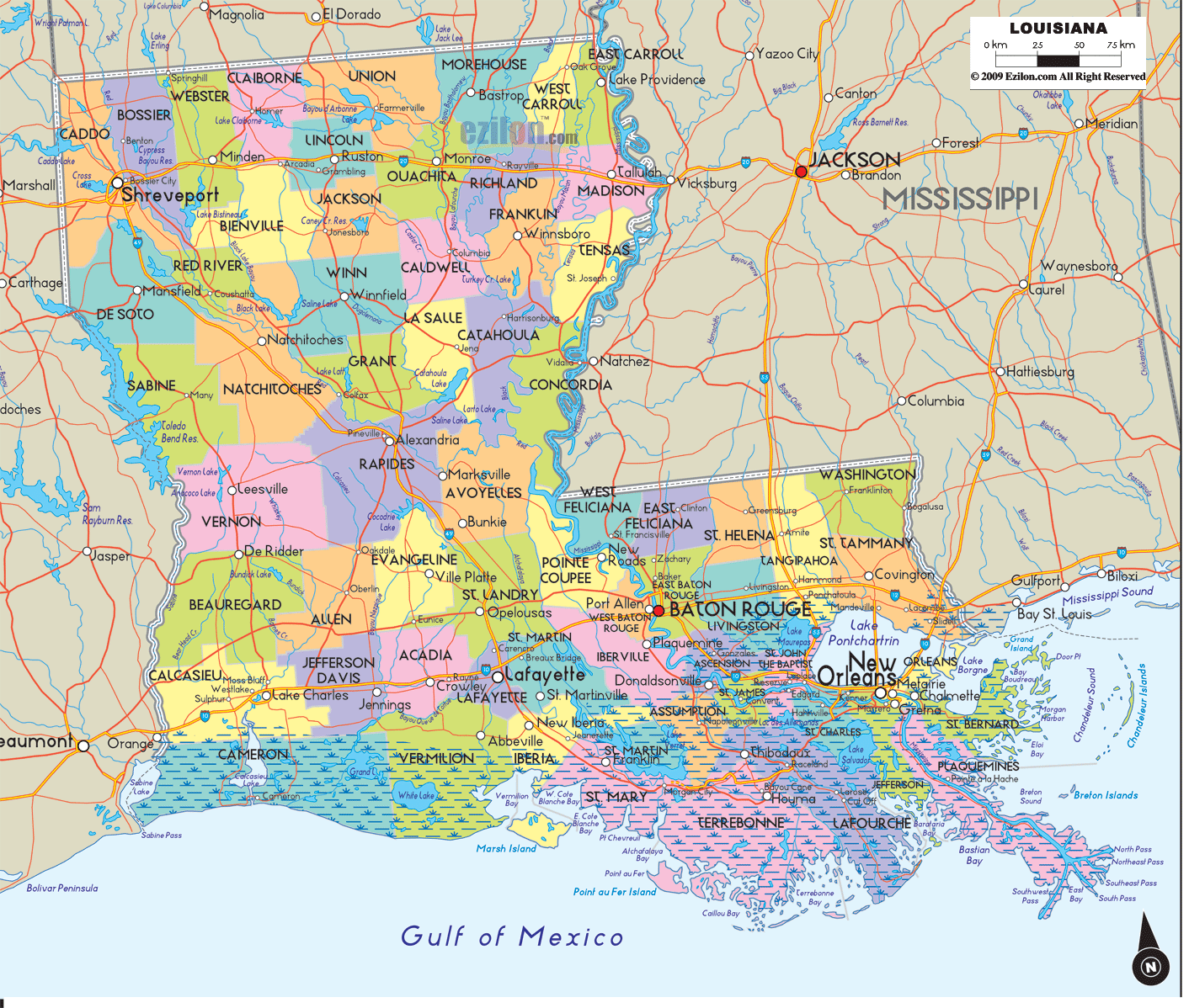 Country Map of Louisiana