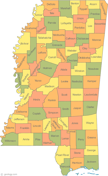 State Map of Mississippi USA