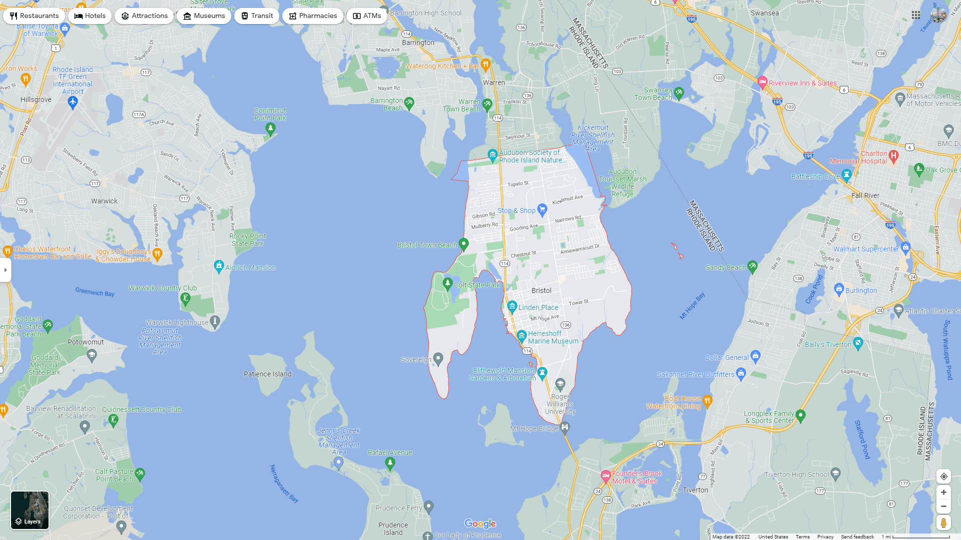 Bristol Town, Rhode Island Map