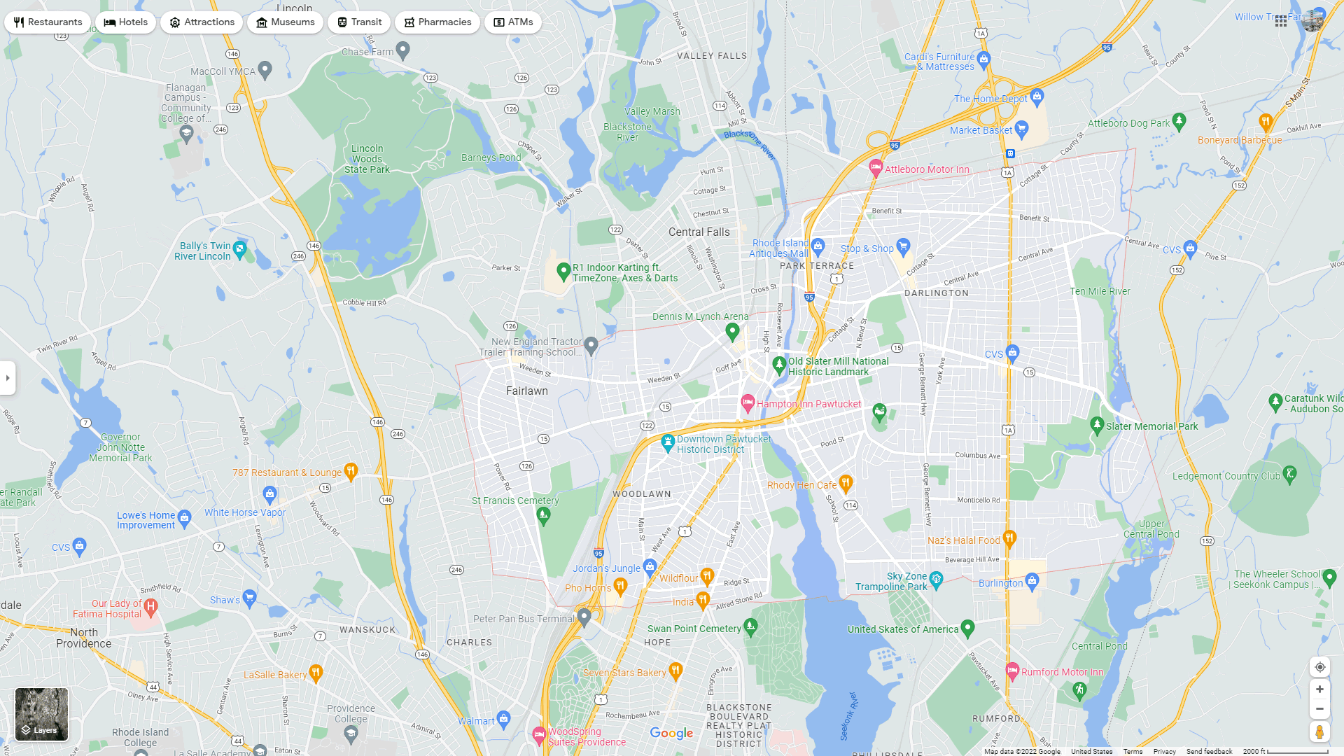 Pawtucket, Rhode Island Map