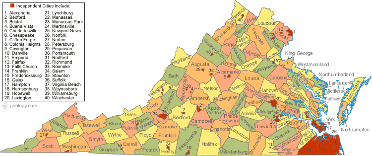 Virginia County Map US