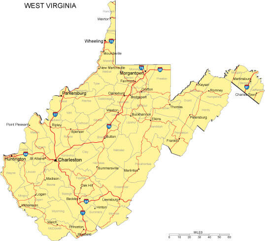 West Virginia Road Map