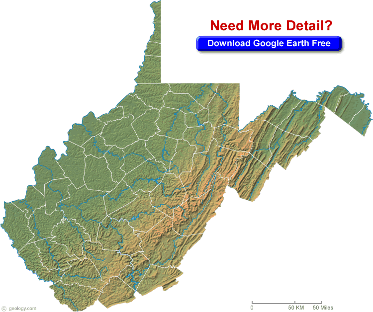 West Virginia Physical Map US